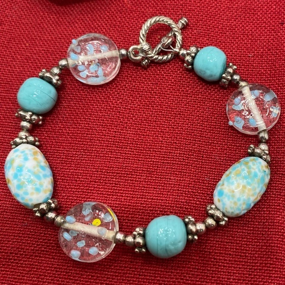Jewelry - Beautiful sky blue beaded silver tone Bracelet